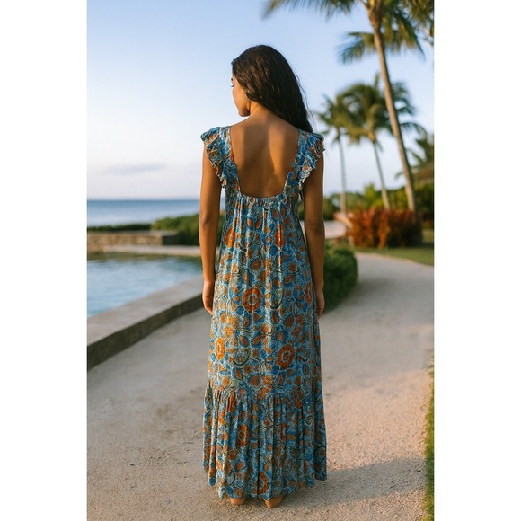 HOUSE OF HARLOW 1960 Nicole Richie Blue Floral Paisley Maxi Midi Dress X-Small - Picture 7 of 12